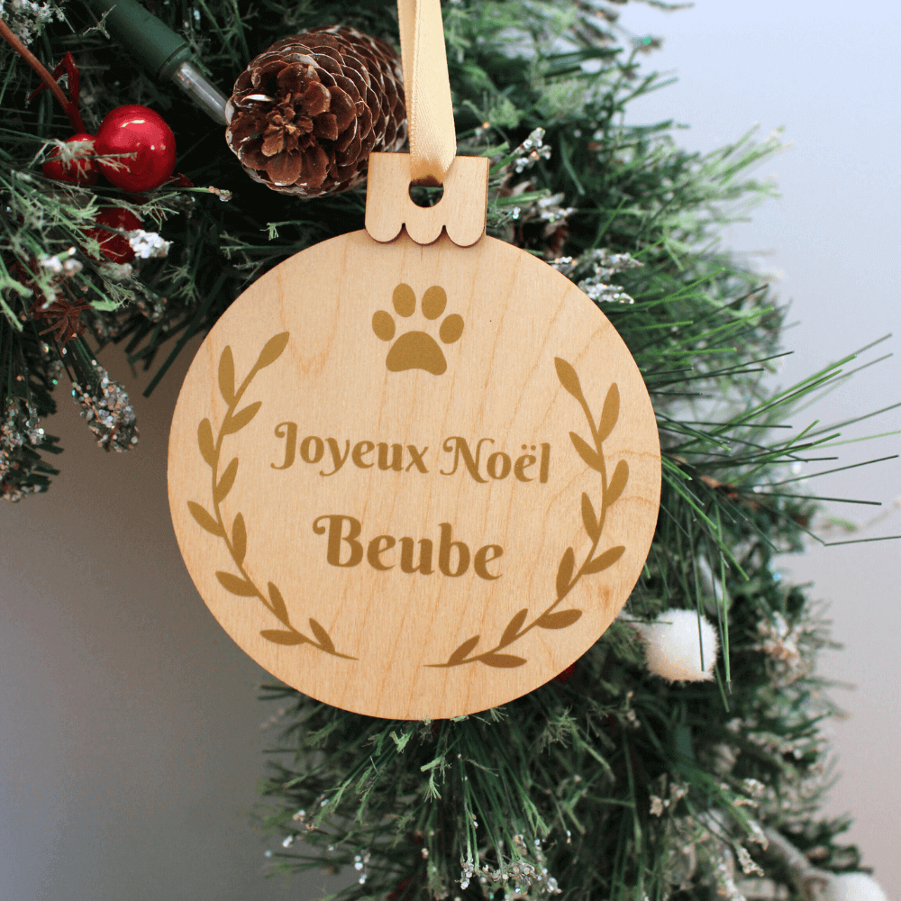 Boules de Noël en bois - chat ou chien - personnalisable