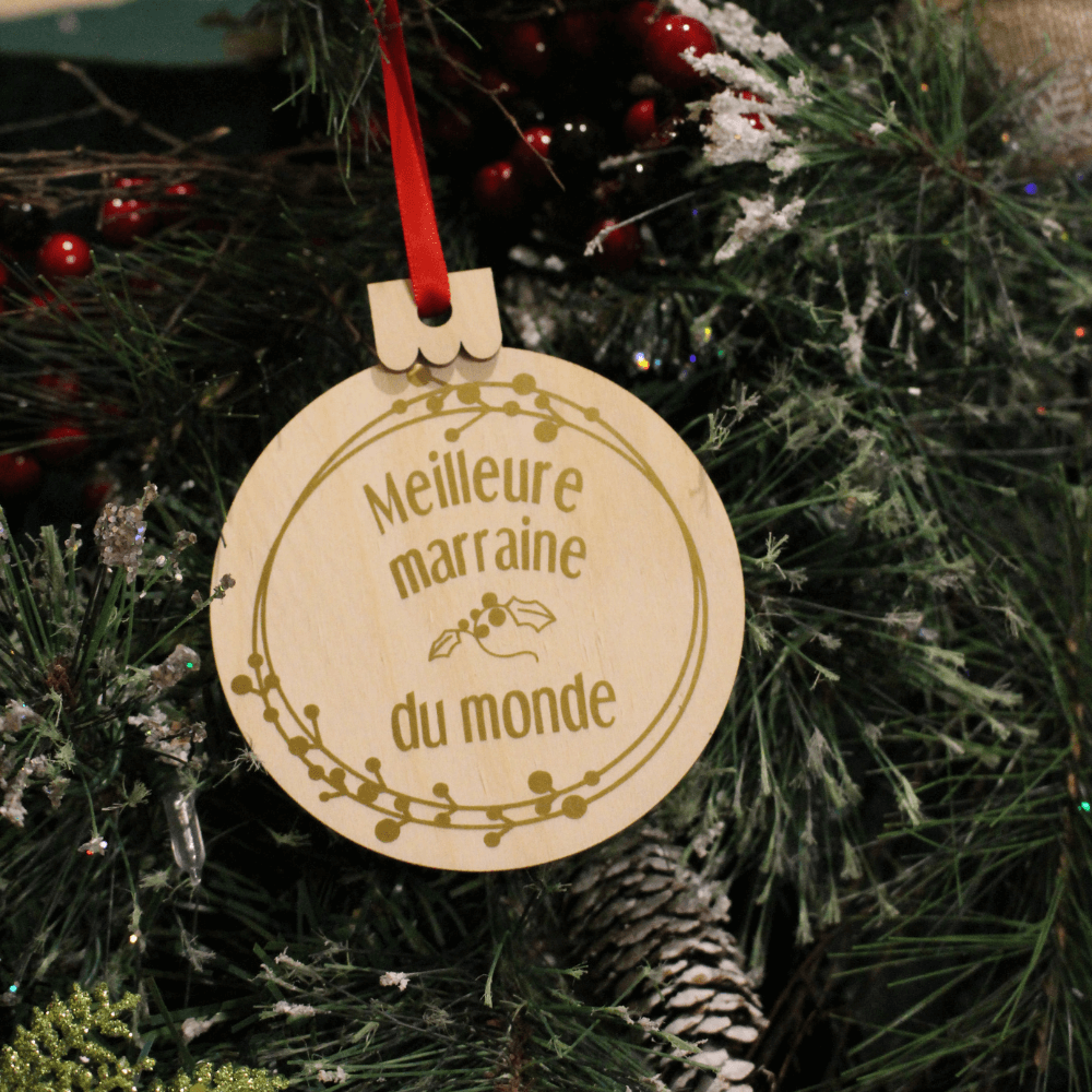 Boules de Noël en bois - Marraine ou Parrain - personnalisable