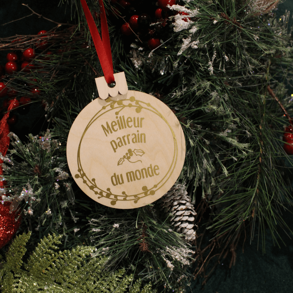 Boules de Noël en bois - Marraine ou Parrain - personnalisable