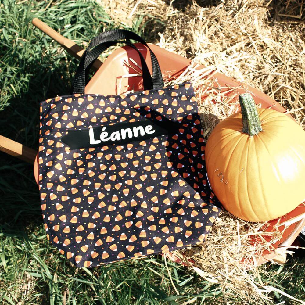 Sac d'halloween personnalisable - motif bonbons - Sac de récolte - Prénom qui brille dans le noir